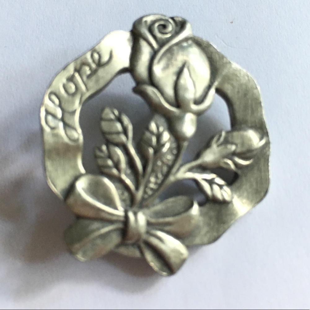 Pewter Longaberger Brooch Floral 2004 Necklace